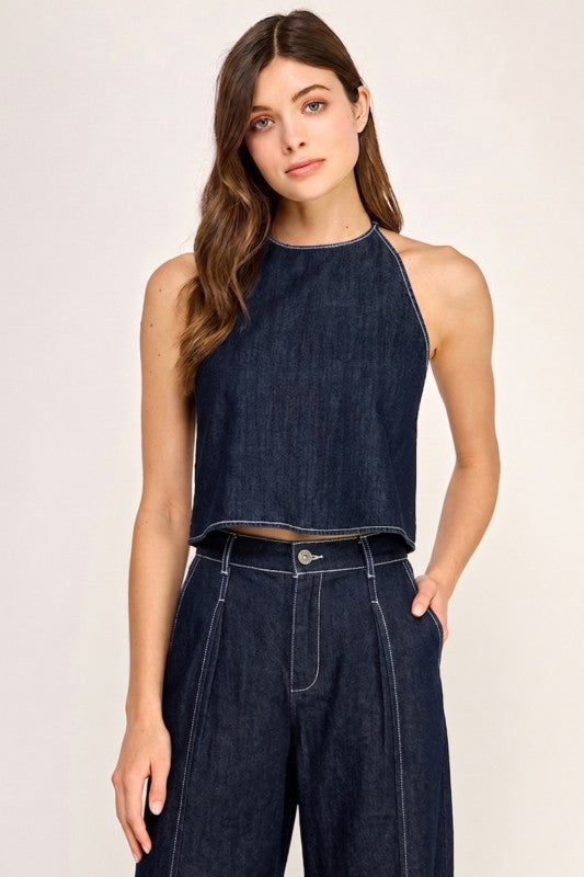Denim Tie Top